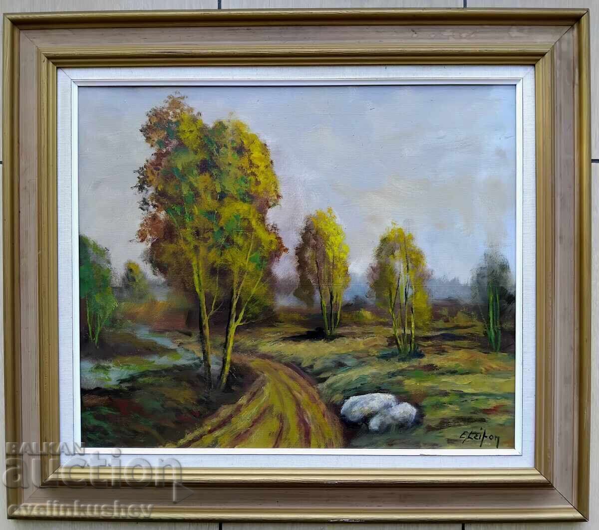 Δημοπρασία Παλιός ελαιογραφικός πίνακας ζωγραφισμένος με ελαιοχρώματα σε καμβά