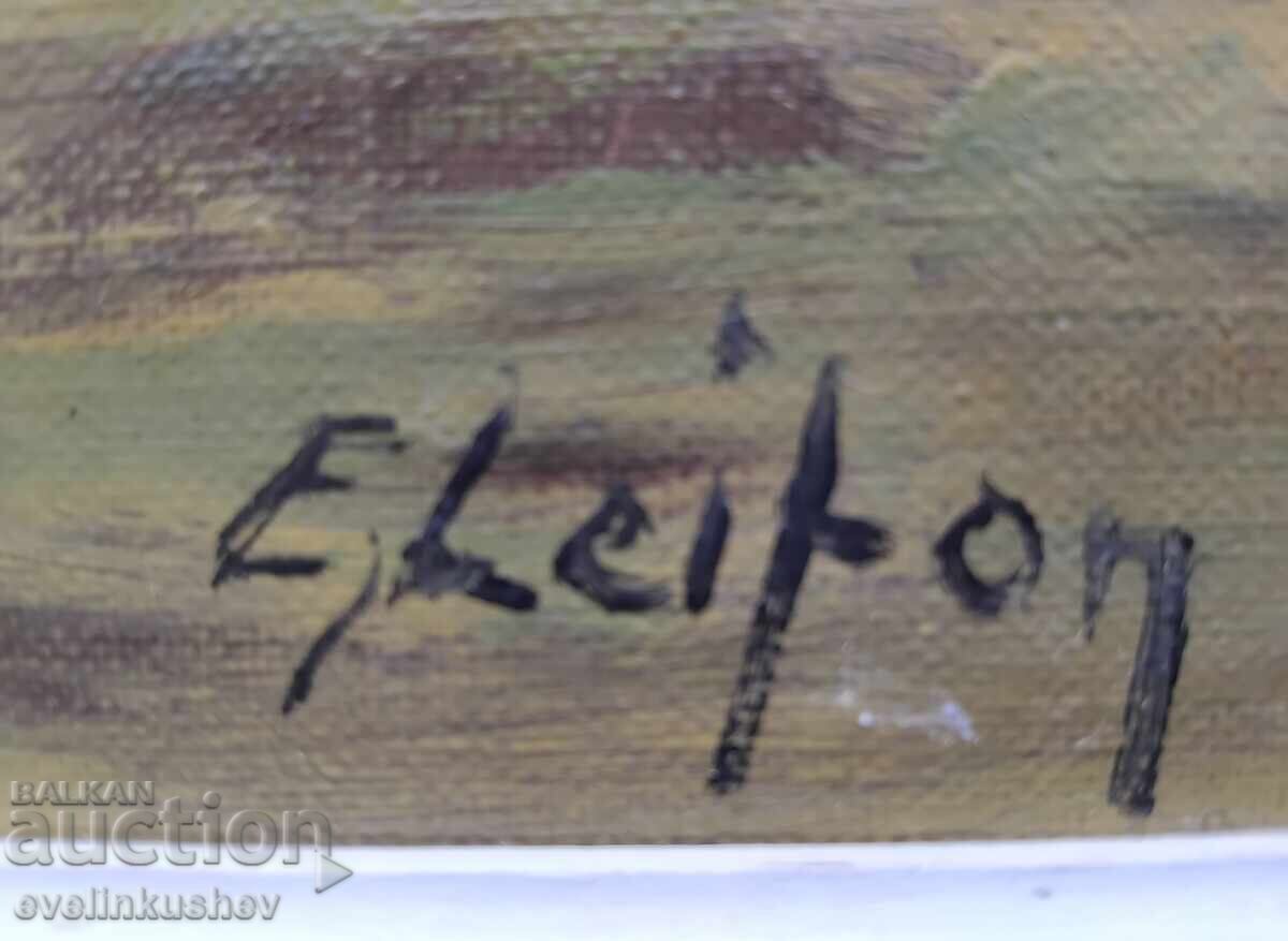 Παλιός ελαιογραφικός πίνακας ζωγραφισμένος με ελαιοχρώματα σε καμβά - 5