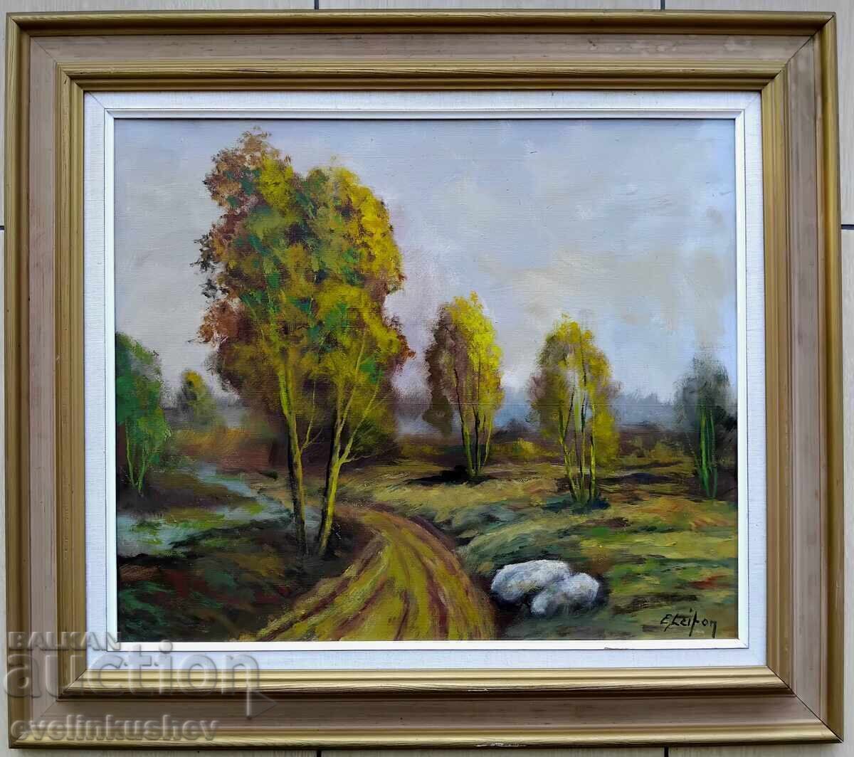 Παλιός ελαιογραφικός πίνακας ζωγραφισμένος με ελαιοχρώματα σε καμβά Παλιός ελαιογραφικός πίνακας ζωγραφισμένος με ελαιοχρώματα σε καμβά