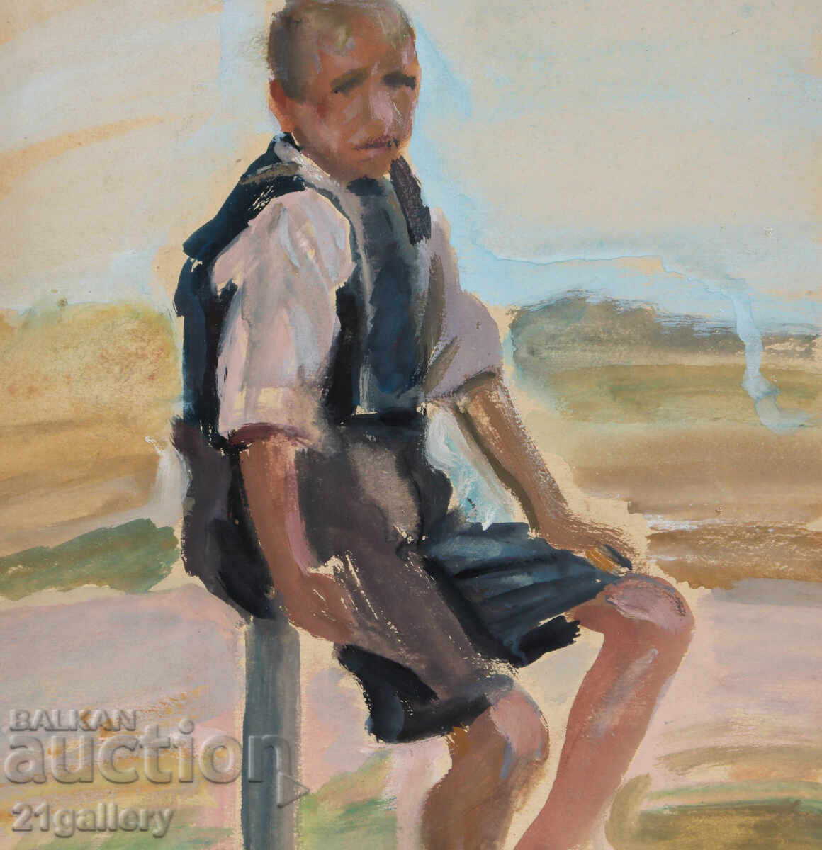 Old painting, tempera, portrait of a boy - 5