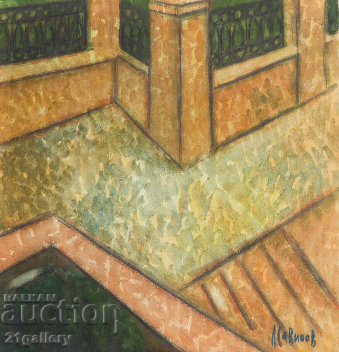 Lubomir Savinov (1941-) Peisaj urban - acuarelă Lubomir Savinov (1941-) Peisaj urban - acuarelă