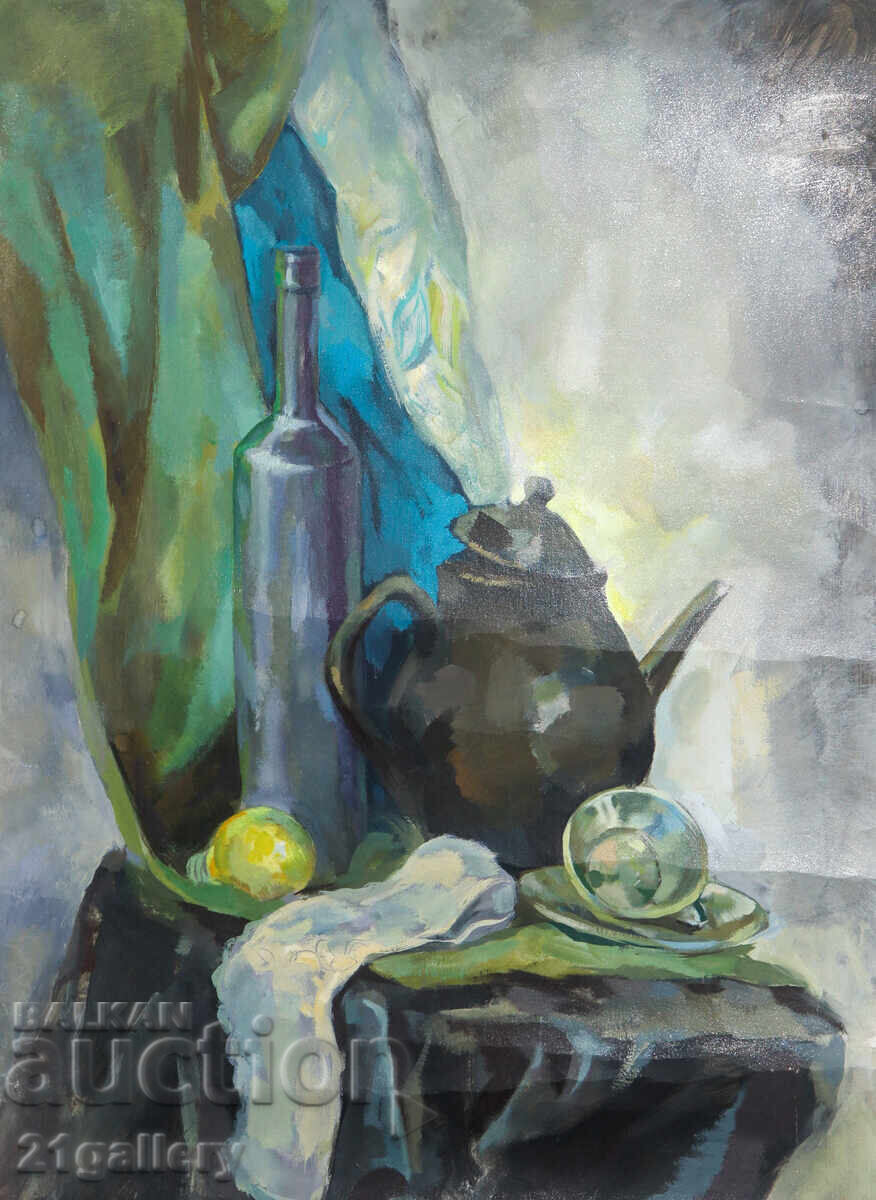 Tablou în ulei natură statică cu ceainic cu preț € 204.52 | 400.01 BGN Tablou în ulei natură statică cu ceainic cu preț € 204.52 | 400.01 BGN