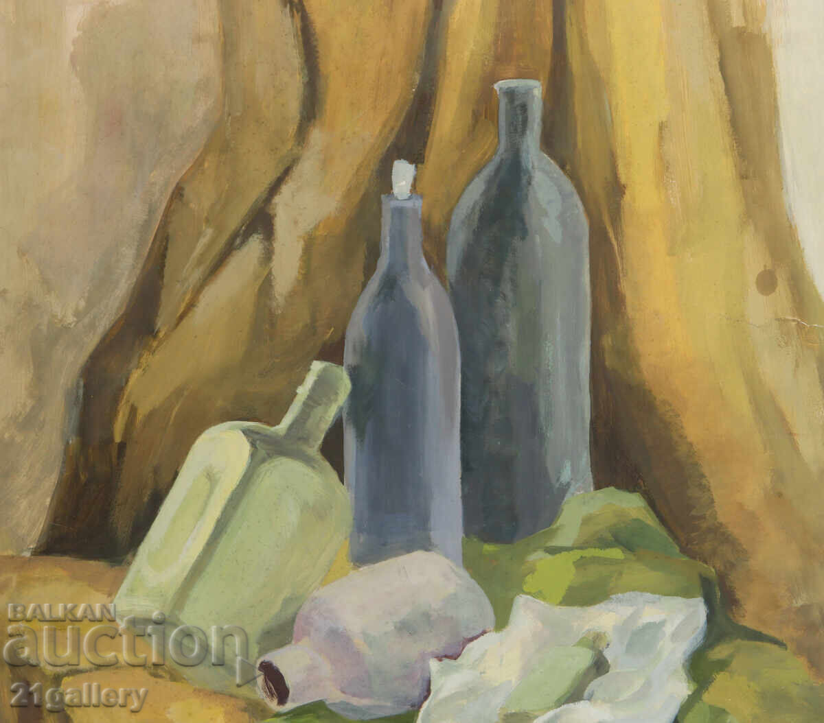 Painting tempera paint still life with bottles - 5