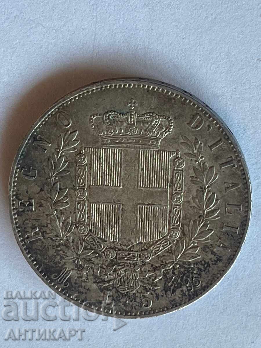 Italia monedă rară de argint 5 lire 1872 argint