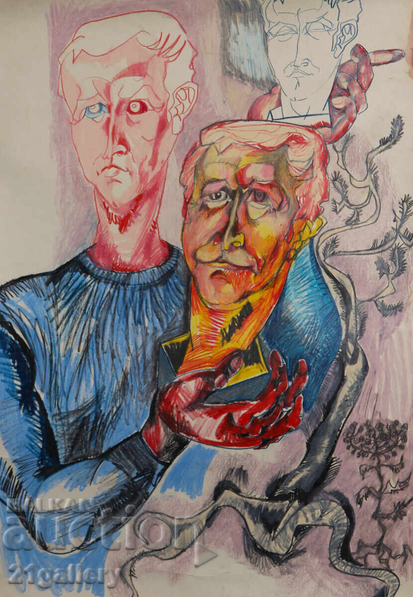 Δημοπρασία Πίνακας παστέλ αφηρημένη σύνθεση πορτρέτο