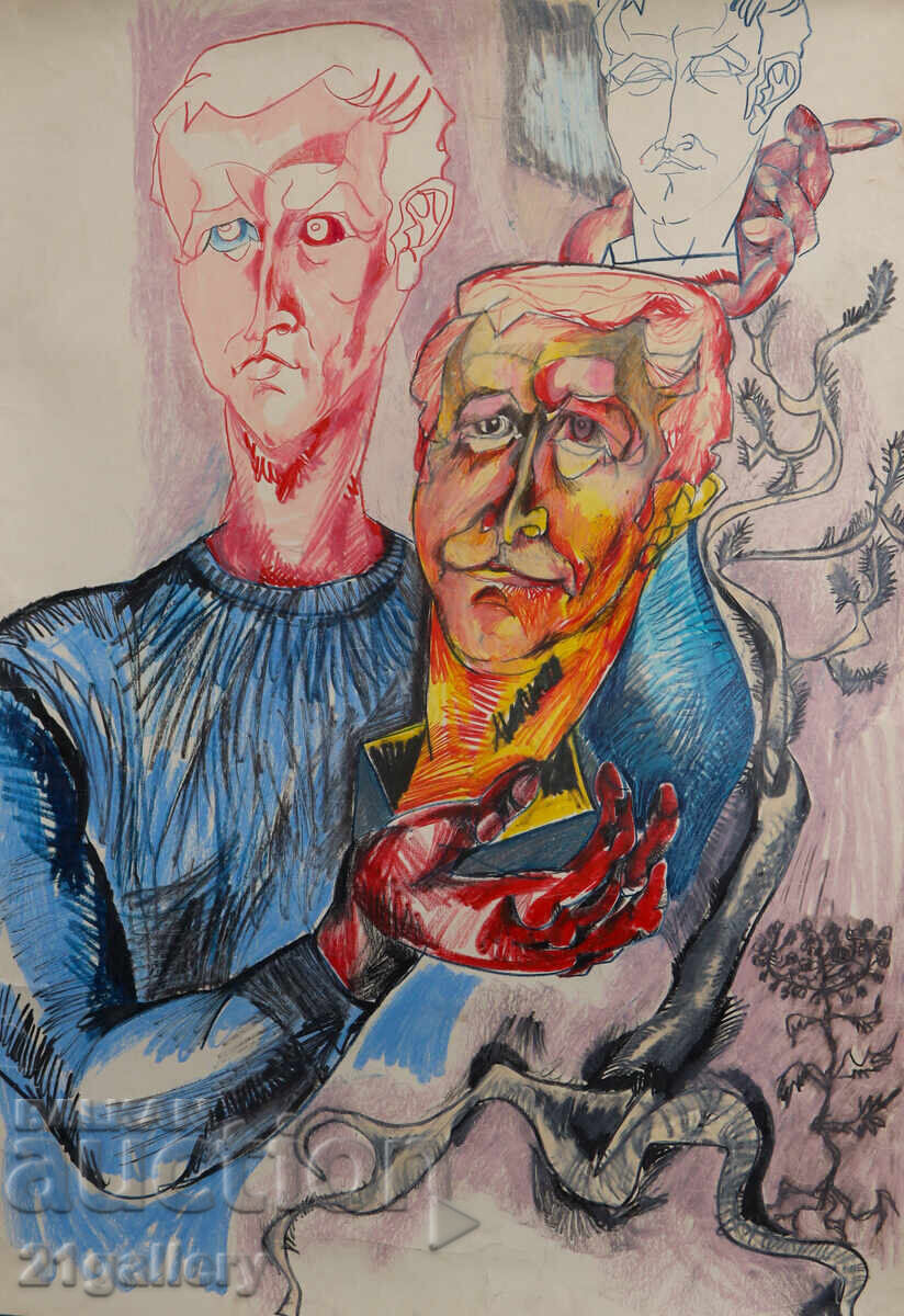 Πίνακας παστέλ αφηρημένη σύνθεση πορτρέτο