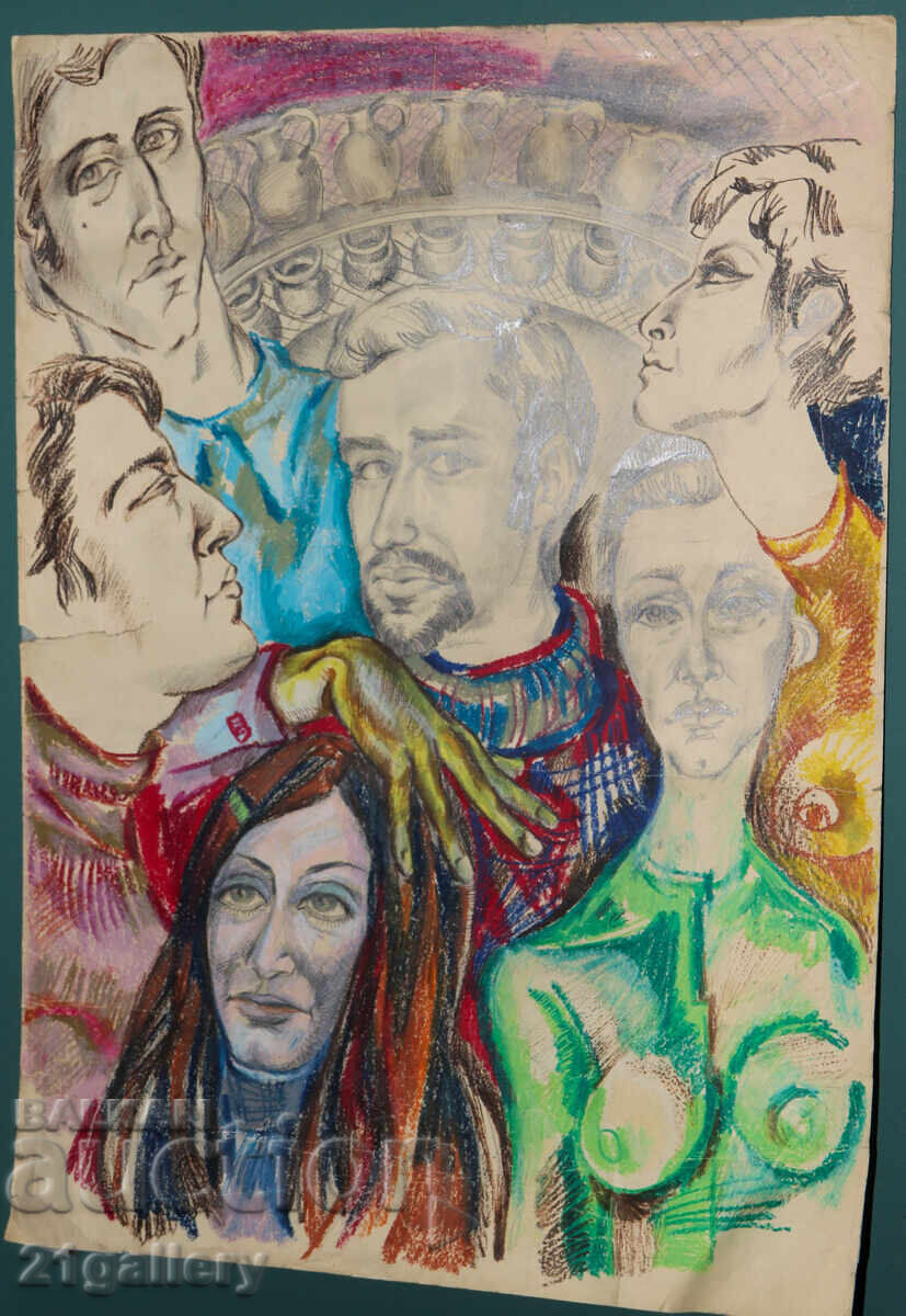 Аукцион Картина пастел абстрактна композиция портрет Аукцион Картина пастел абстрактна композиция портрет