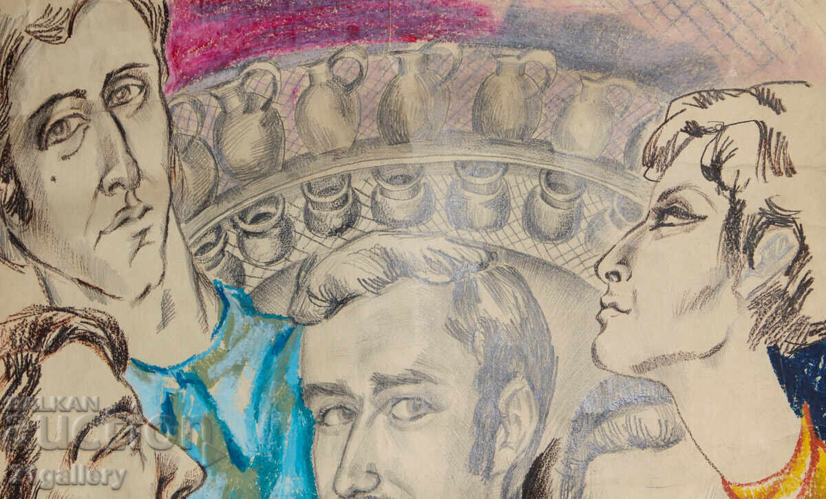 Доставка на Картина пастел абстрактна композиция портрет Доставка на Картина пастел абстрактна композиция портрет