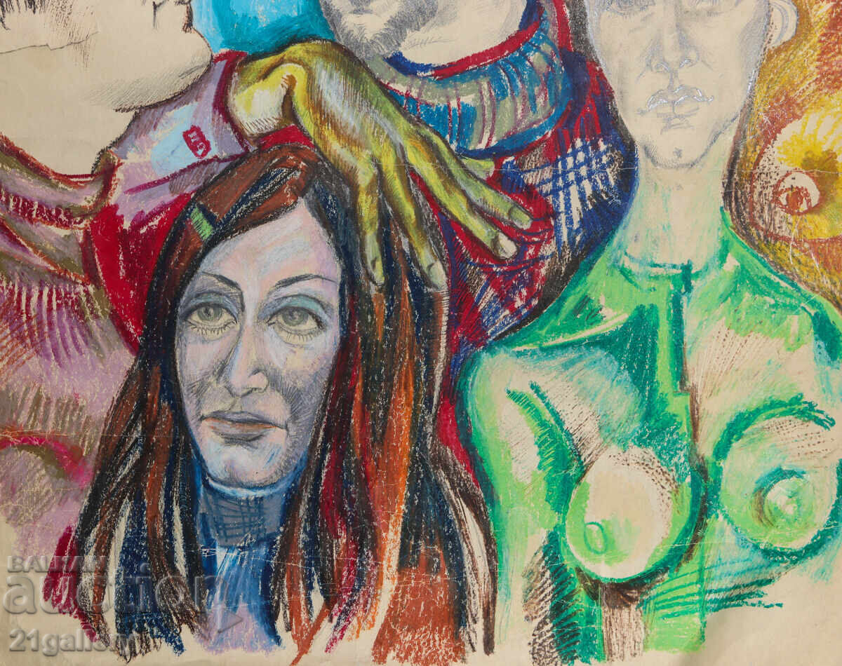 Картина пастел абстрактна композиция портрет - 7 Картина пастел абстрактна композиция портрет - 7