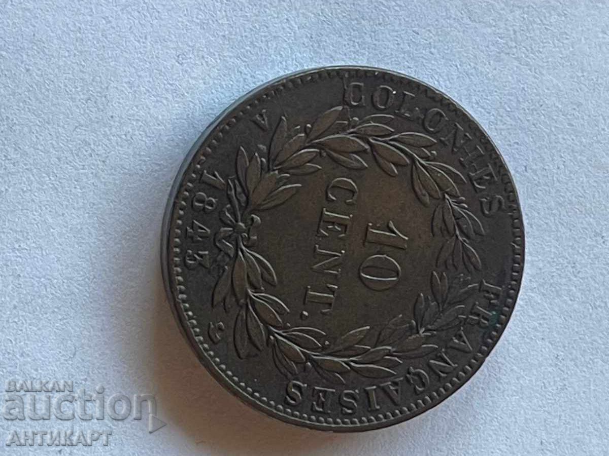 France Colony Row Coin 10 Centimes Bronze 1843 with price € 45.50 | 88.99 BGN
