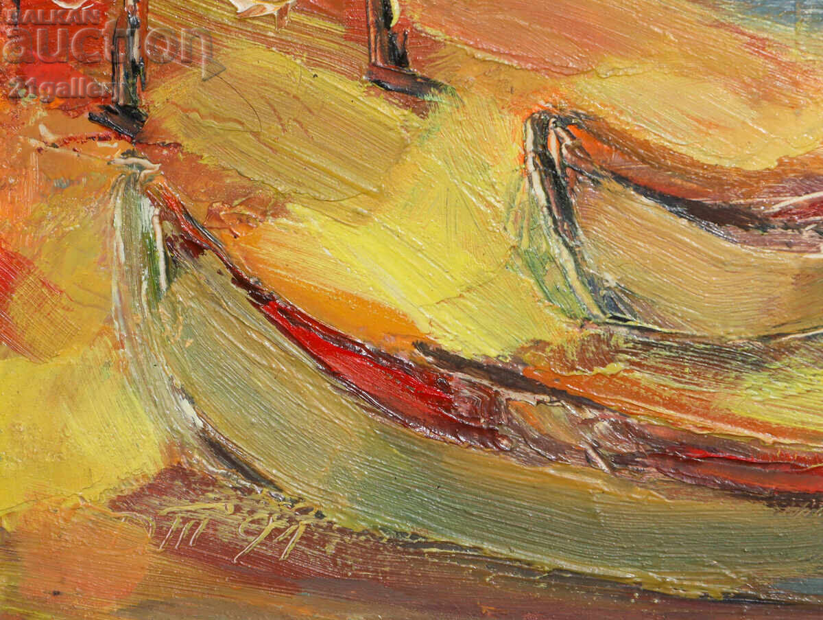 Доставка на Морски пейзаж рибарски лодки  маслени бои