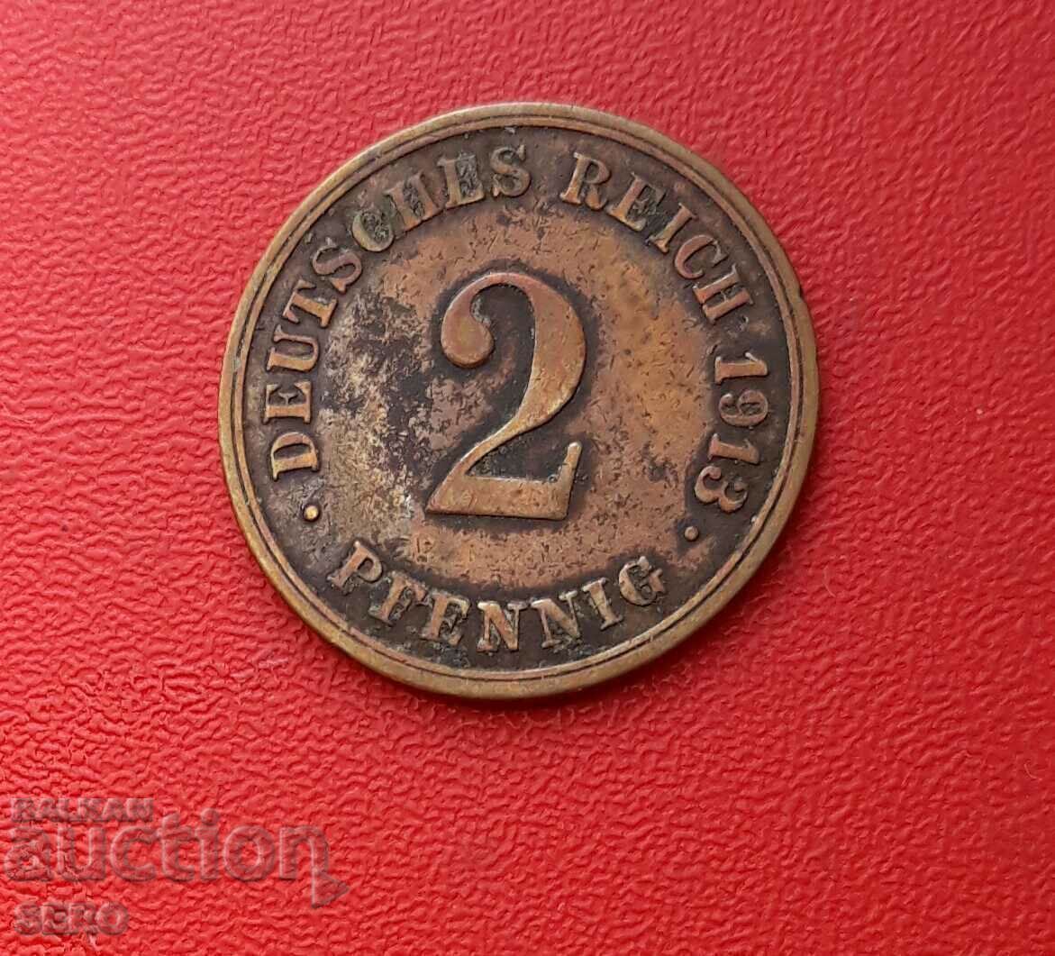 Germany - 2 Pfennig 1913 G - Karlsruhe - Small Mintage