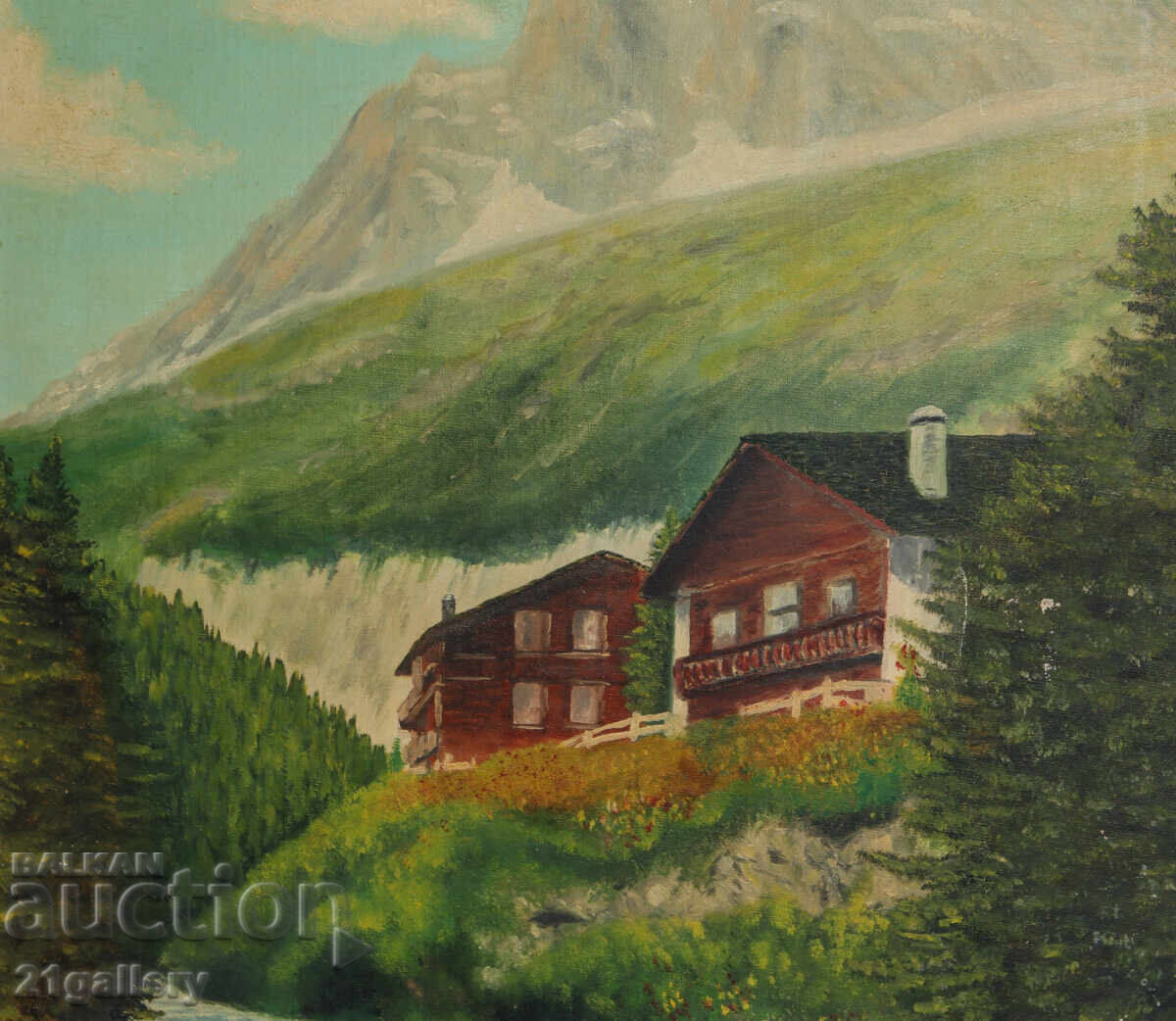 Παλιός ελαιογραφία ορεινού τοπίου - 5 Παλιός ελαιογραφία ορεινού τοπίου - 5