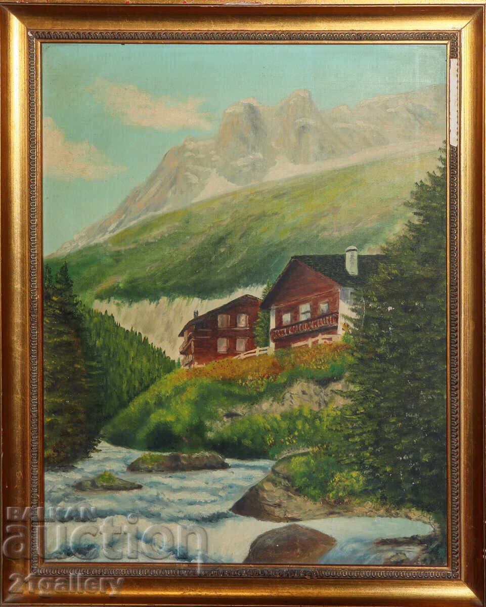 Παλιός ελαιογραφία ορεινού τοπίου Παλιός ελαιογραφία ορεινού τοπίου