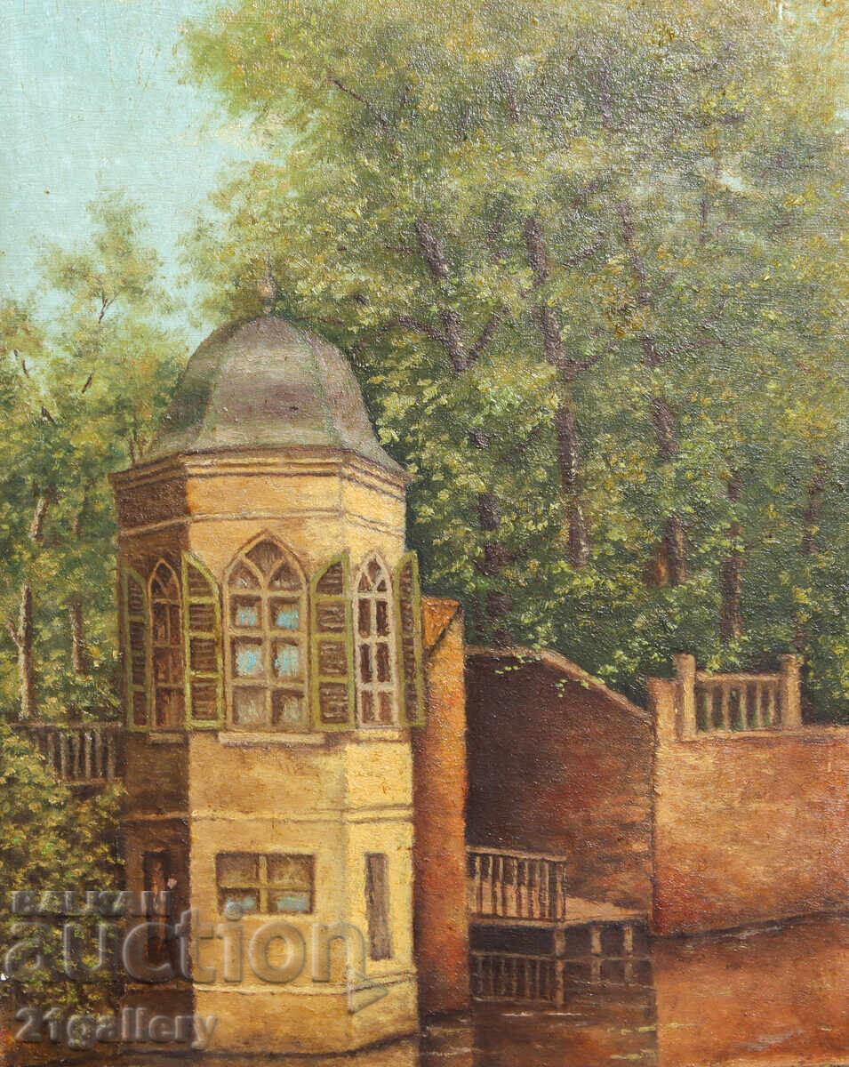 Old oil painting 1947. River landscape - 7