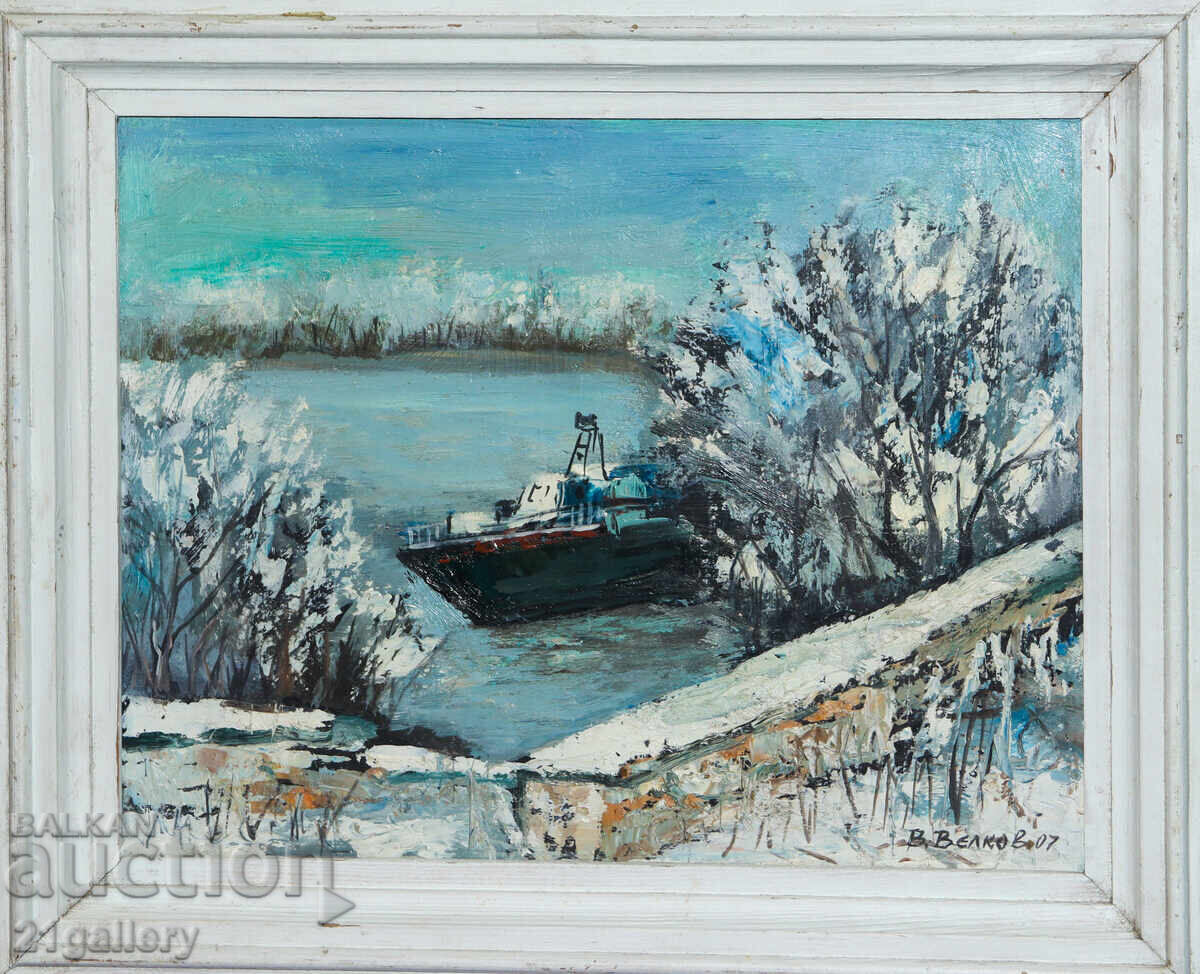 Vasil Velkov (1965 - ) oil paints Danube landscape Vasil Velkov (1965 - ) oil paints Danube landscape
