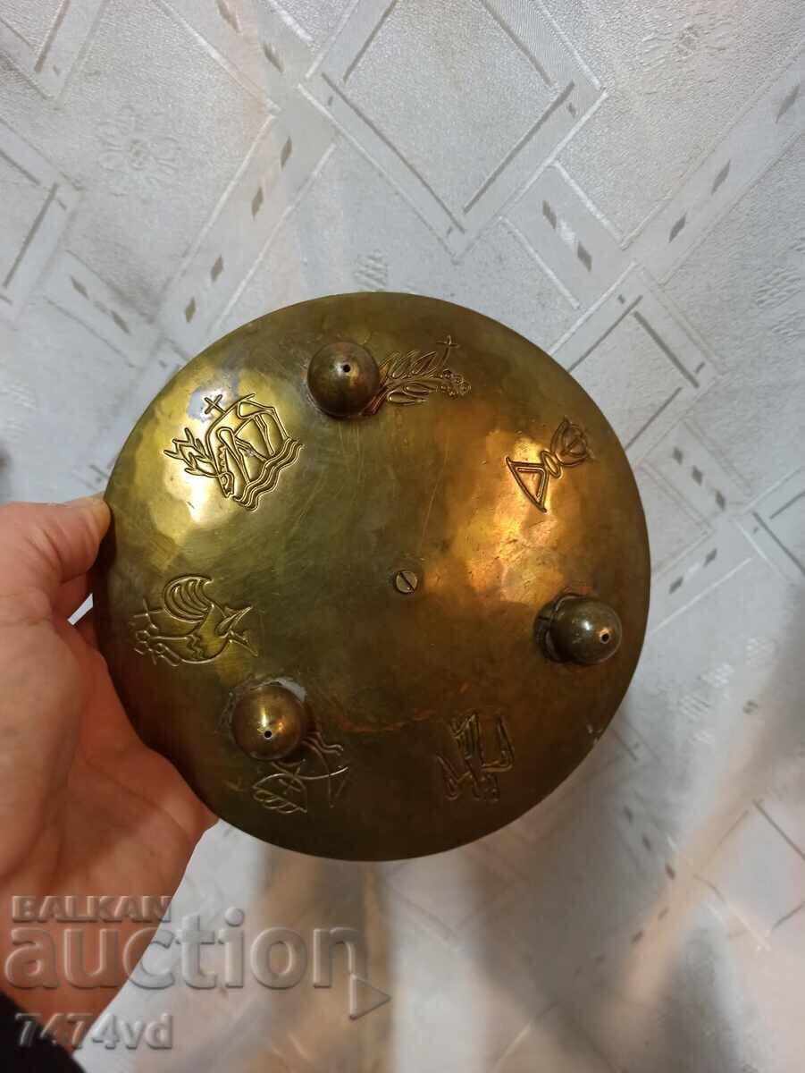 Delivery of Mid-century brass candlestick, Christian symbols Delivery of Mid-century brass candlestick, Christian symbols