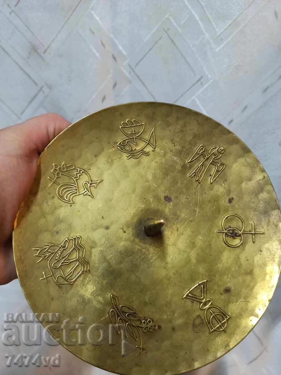 Mid-century brass candlestick, Christian symbols - 5 Mid-century brass candlestick, Christian symbols - 5