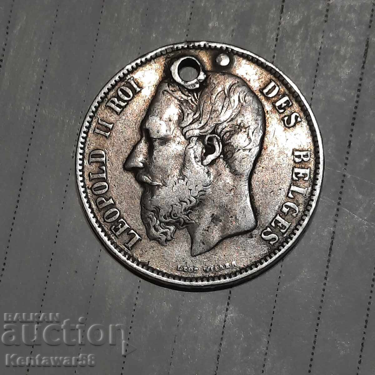 Belgia 5 franci 1868 Leopold al II-lea. Argint