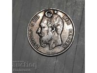 Белгия 5 франка 1868 Леополд 2-ри. Сребро.