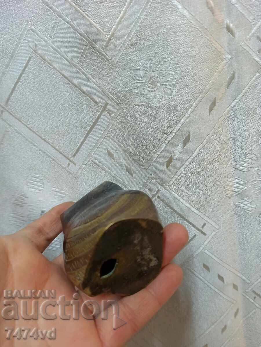 Delivery of Bronze owl figure, engraved colorful elements on the sides