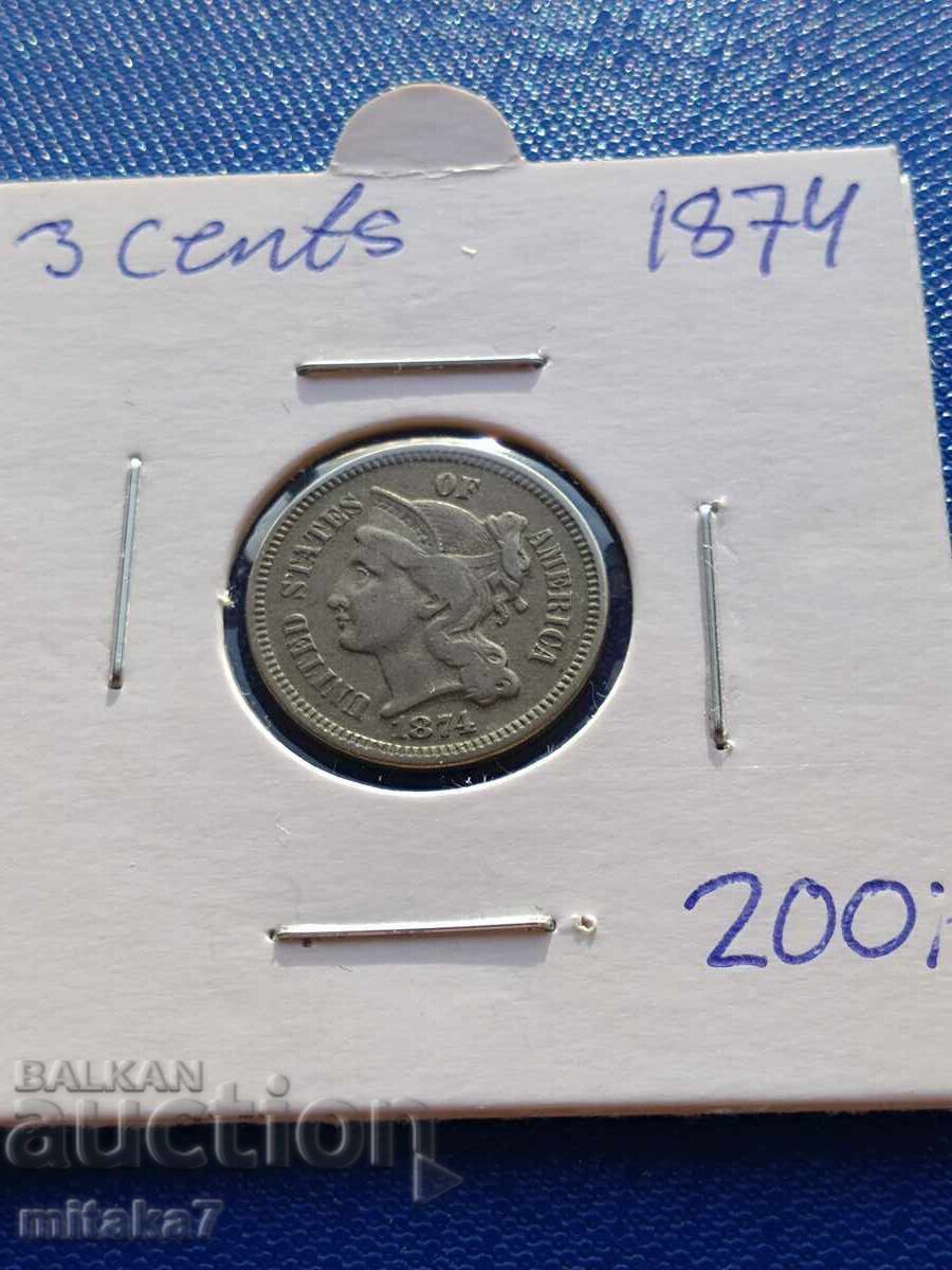 3 cenți 1874, SUA 3 cenți 1874, SUA