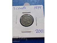 3 цента 1874 година, САЩ