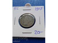 5 cenți 1907, SUA