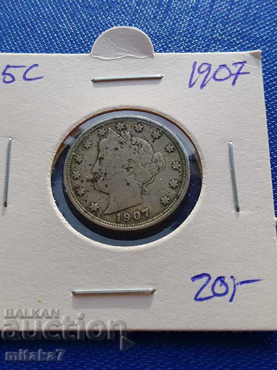 5 cenți 1907, SUA