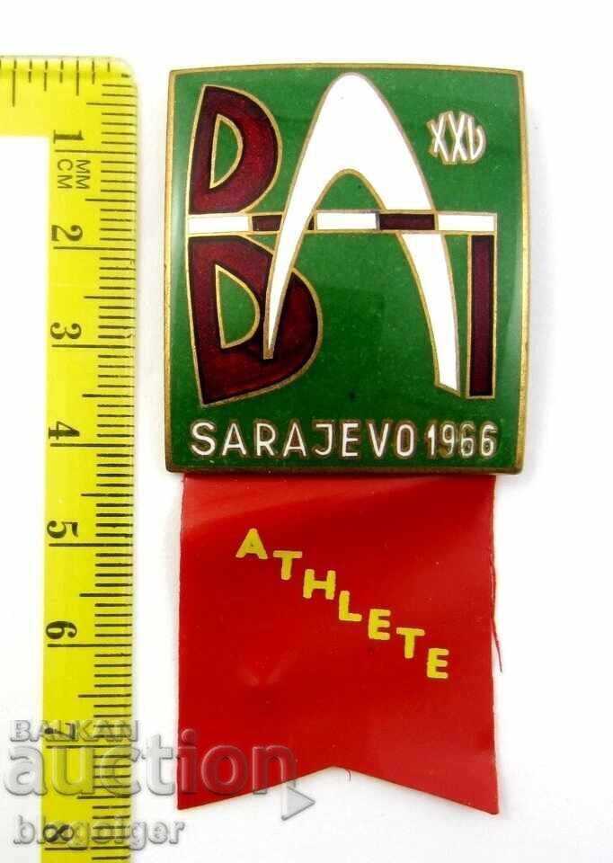 Licitație Jocurile Balcanice la Sarajevo 1966. Insigna oficială Atlet