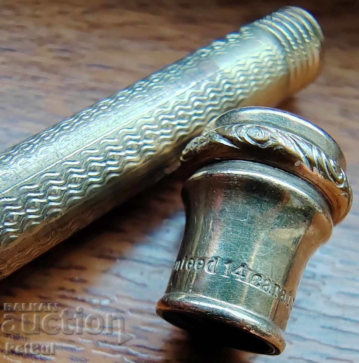 19th Century Gold-Plated Pen Pencil Rolled Gold Pencil 14k