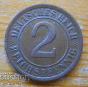 2 πφένιγκ 1924 g. - Γερμανία (D) reichspfennig
