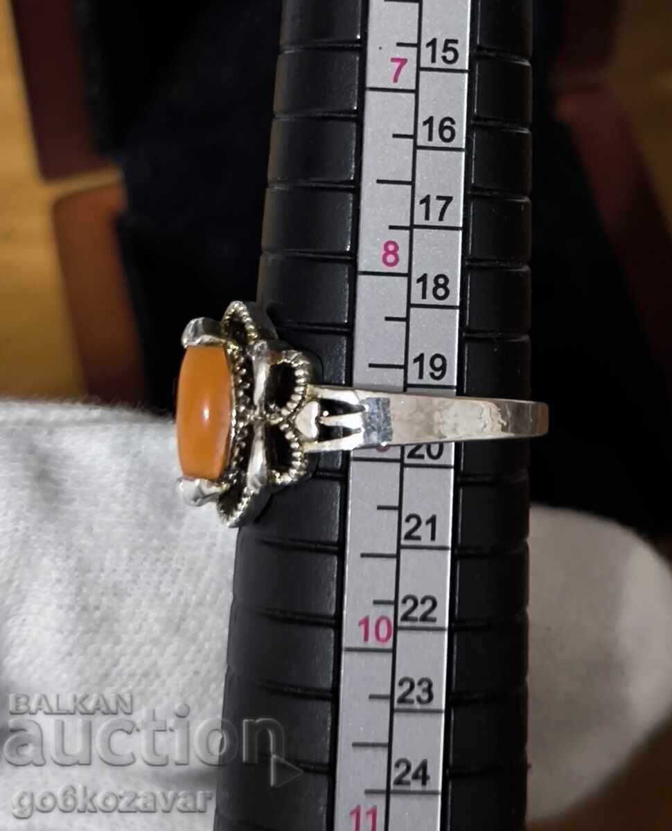 Inel elegant din argint cu piatră naturală portocalie! - 5