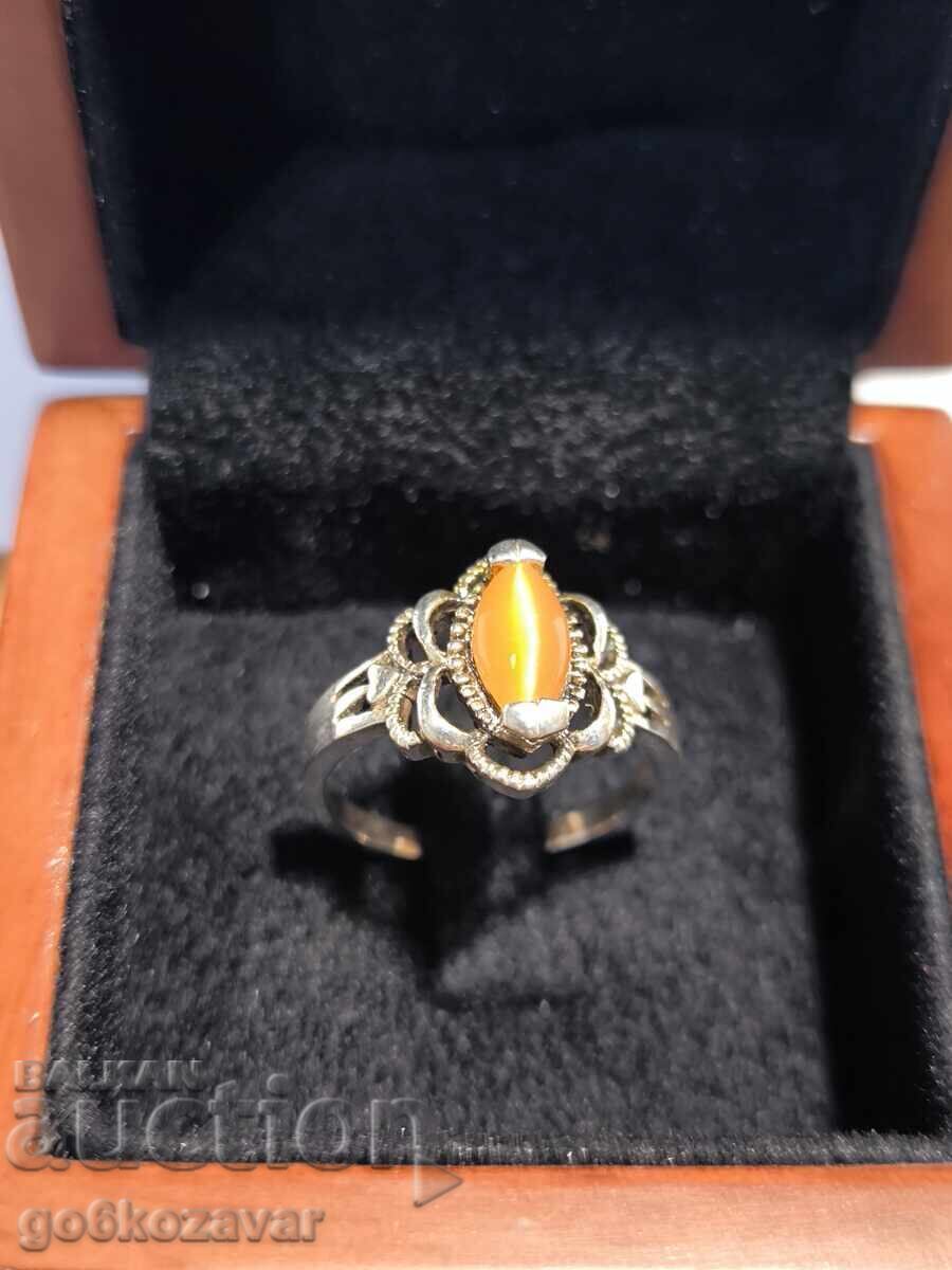 Inel elegant din argint cu piatră naturală portocalie!