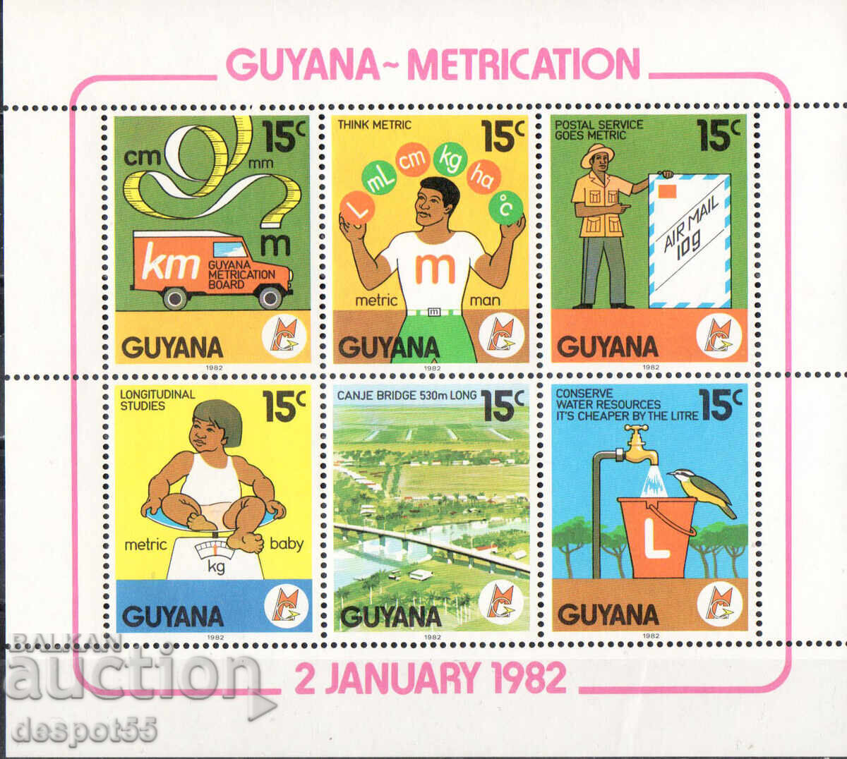 1982. Guyana. Metricare - Unități de măsură. Bloc 1982. Guyana. Metricare - Unități de măsură. Bloc