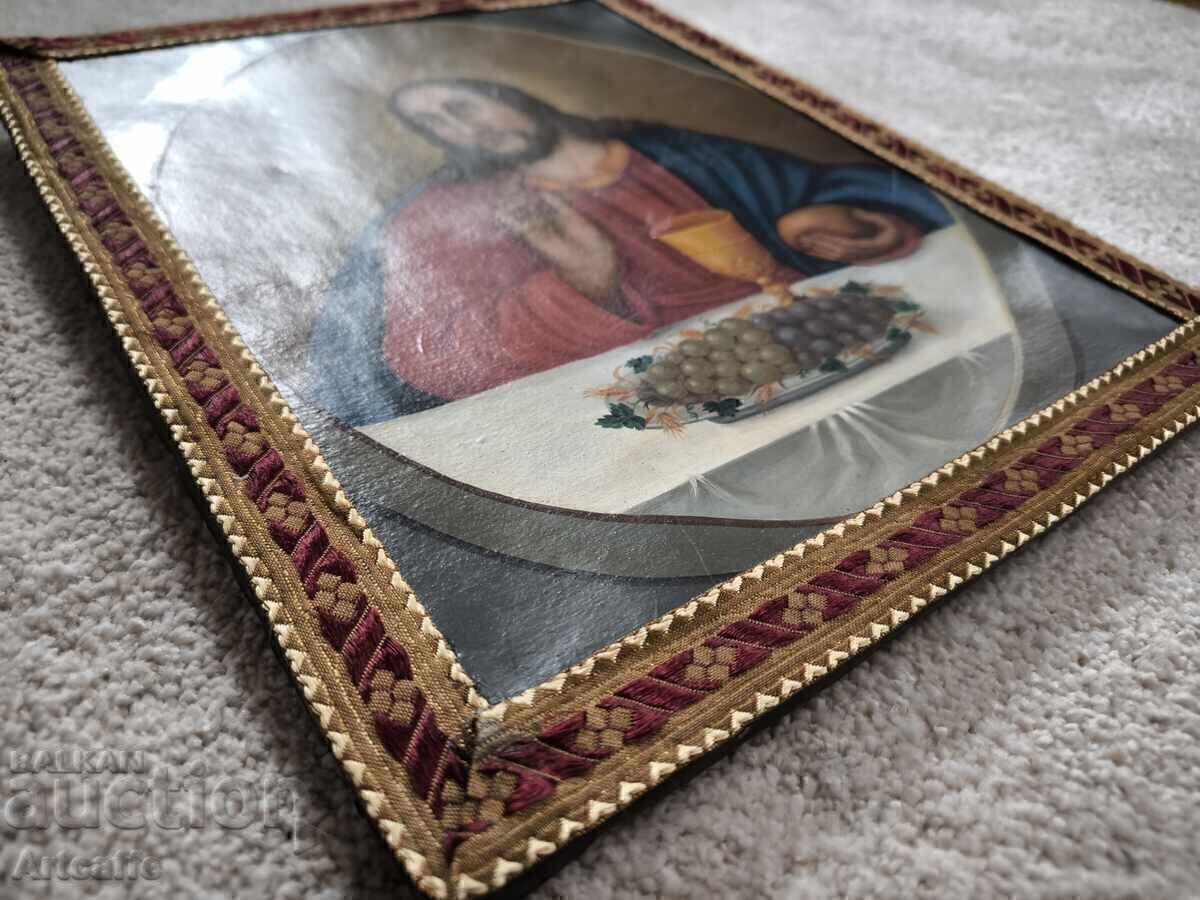 Livrarea Tablou religios vechi – Hristos cu potir euharistic, 1874 Livrarea Tablou religios vechi – Hristos cu potir euharistic, 1874