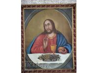 Antique religious painting – Christ with Eucharistic chalice, 1874