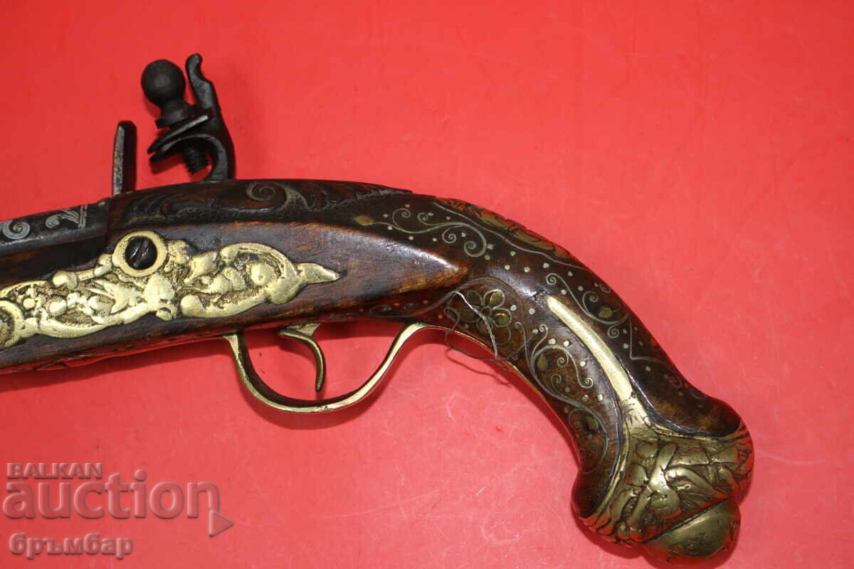 Πιστόλι πυροβόλο με πυρίτιο, με διακοσμητικά και ασήμι στην κάννη - 5