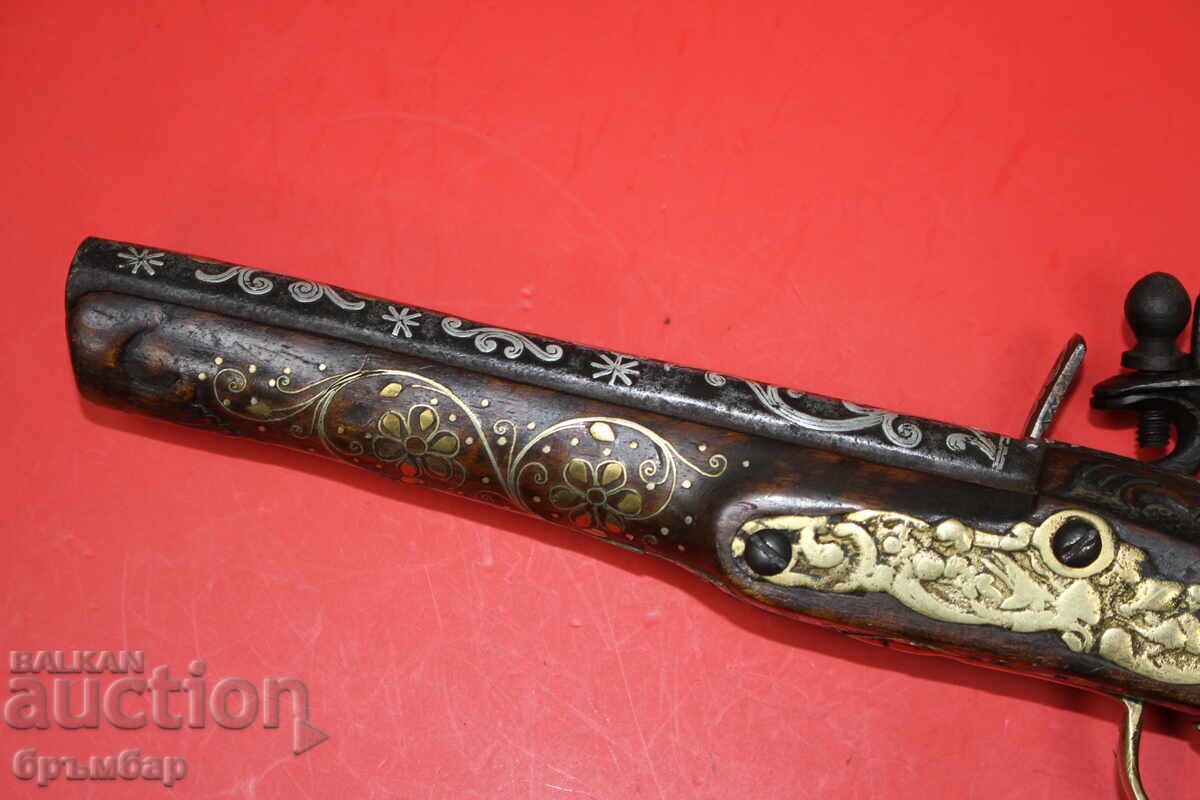 Πιστόλι πυροβόλο με πυρίτιο, με διακοσμητικά και ασήμι στην κάννη - 6