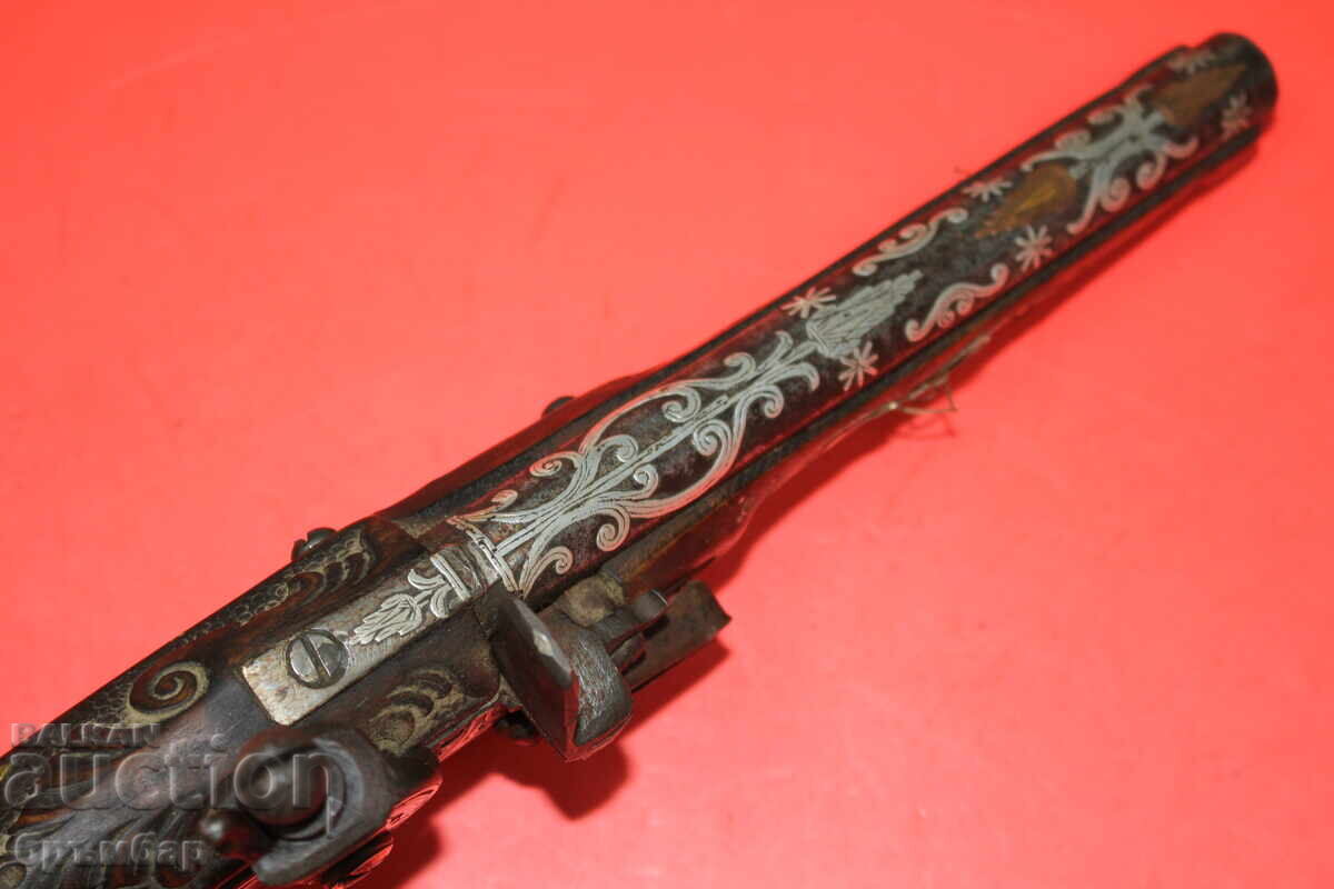 Πιστόλι πυροβόλο με πυρίτιο, με διακοσμητικά και ασήμι στην κάννη - 7