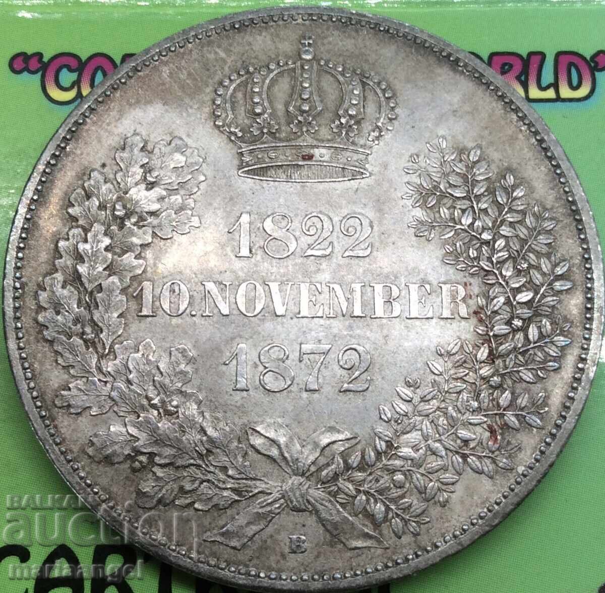 Licitație 2 Taleri 1872 Saxonia Germania 37g jubileu 50 ani 1822-1872 Ag