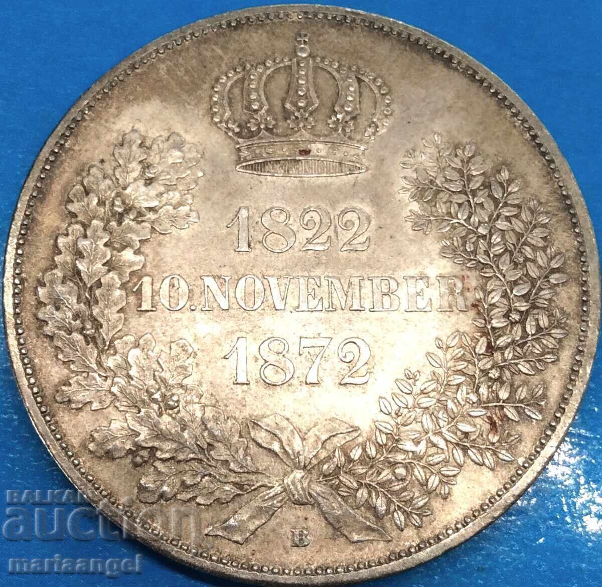 Livrarea 2 Taleri 1872 Saxonia Germania 37g jubileu 50 ani 1822-1872 Ag