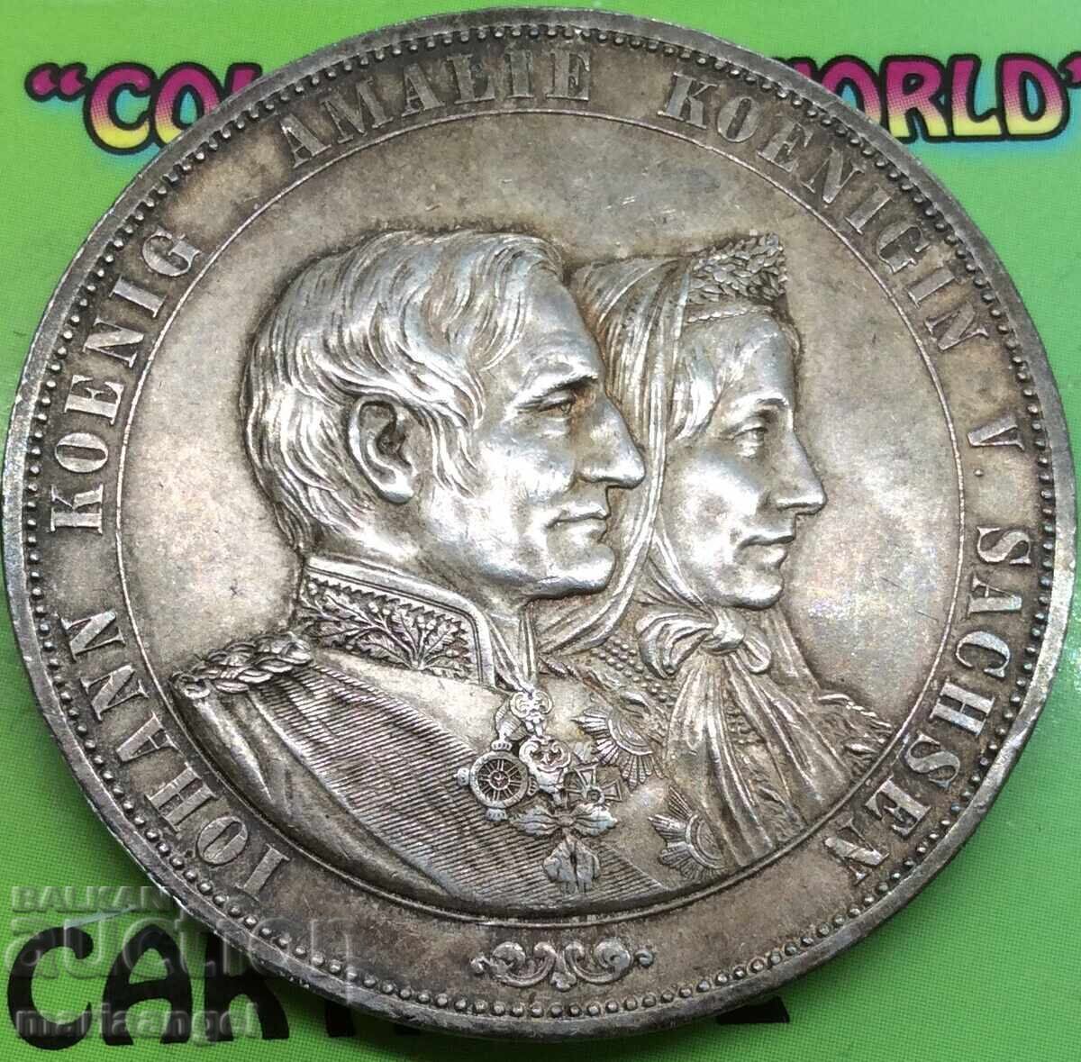 2 Taleri 1872 Saxonia Germania 37g jubileu 50 ani 1822-1872 Ag - 7
