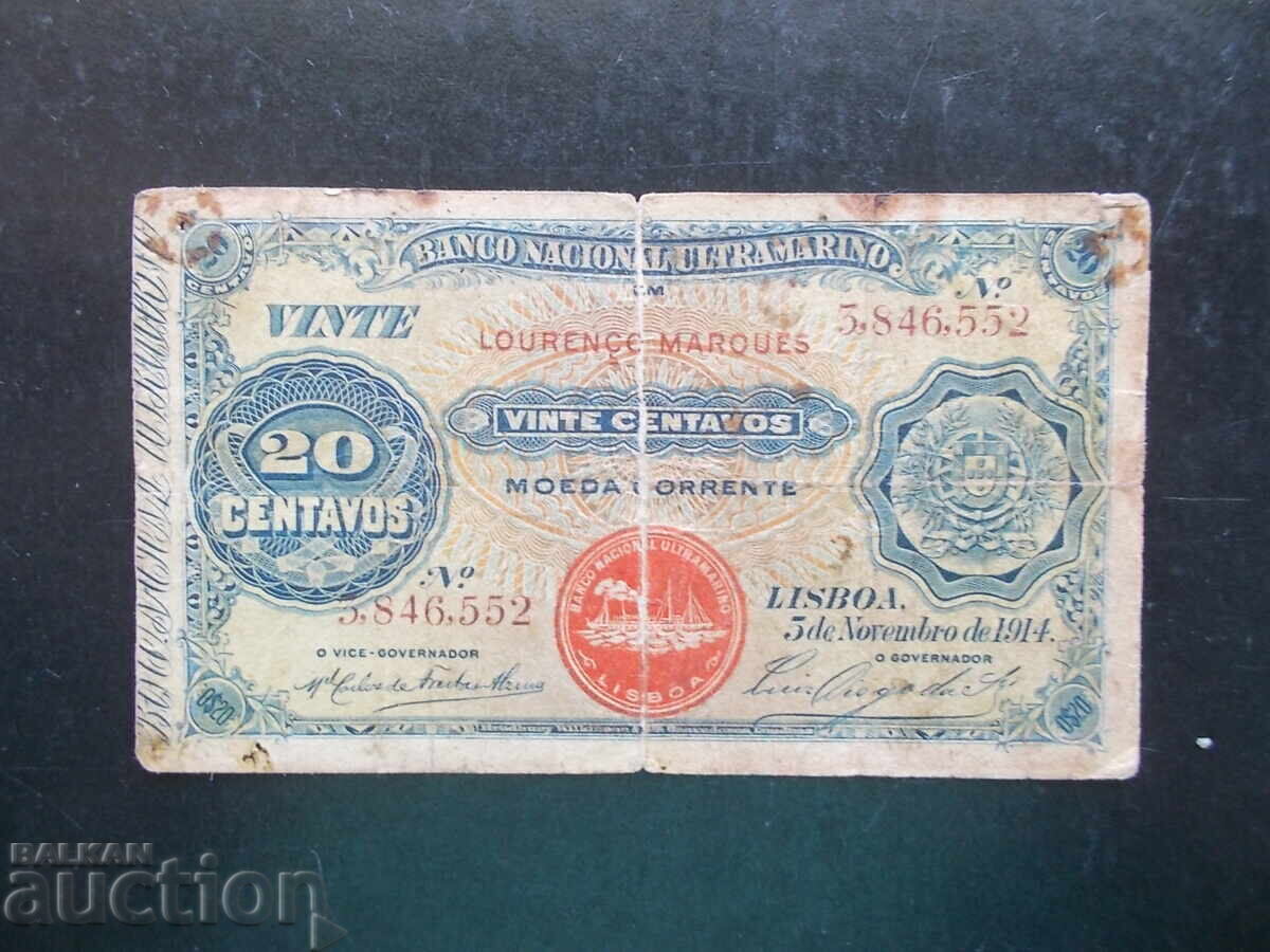 MOZAMBIC, 20 centavos, 1914