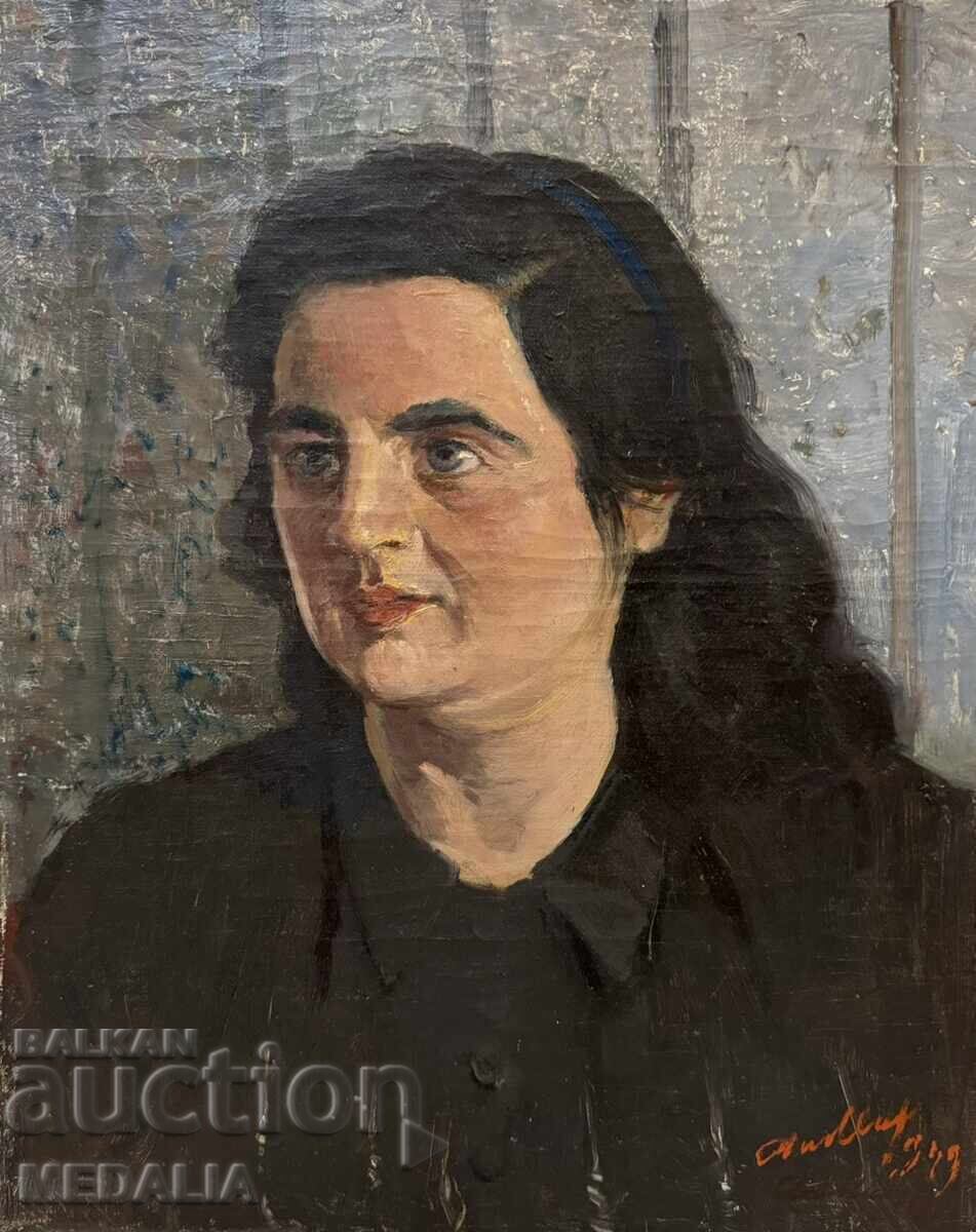 Atanas Mihov - "Lady Portrait" - oil paints - signed