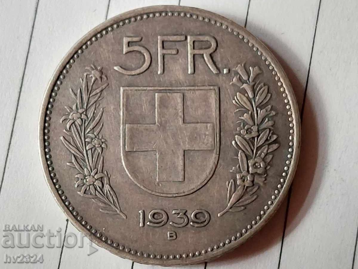 5 Francs 1939 Switzerland 5 Francs 1939 Switzerland