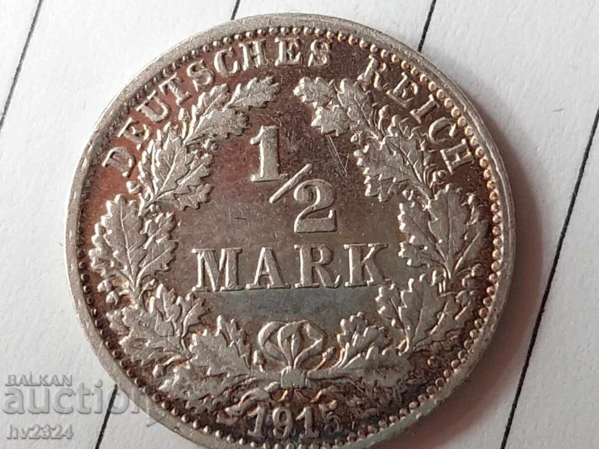1915 g. Imperiul German 1/2 marcă Wilhelm II