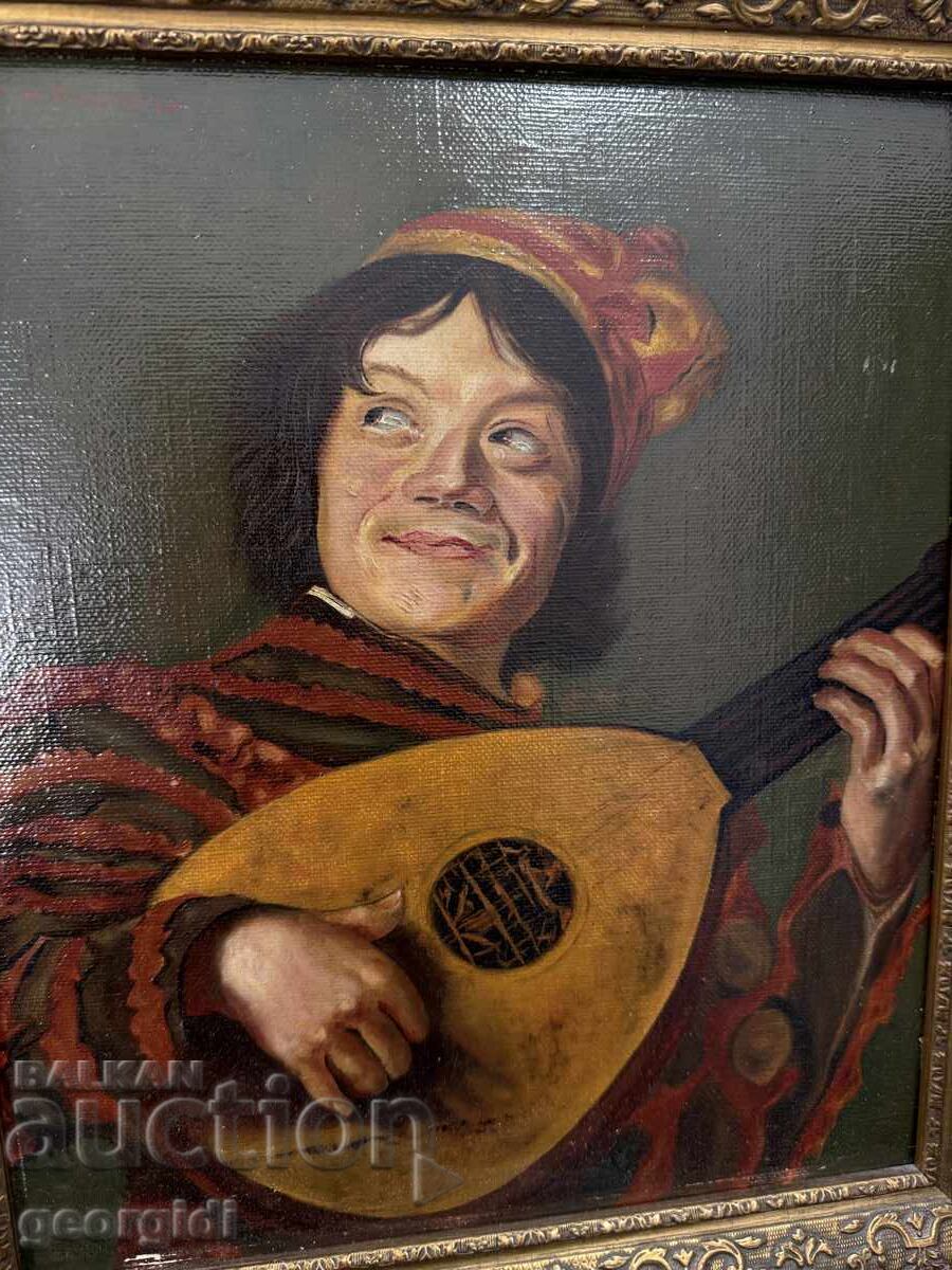 Tablou vechi în ulei - "Nebunul cu lăută". №7778 cu preț € 115.04 | 225.00 BGN Tablou vechi în ulei - "Nebunul cu lăută". №7778 cu preț € 115.04 | 225.00 BGN