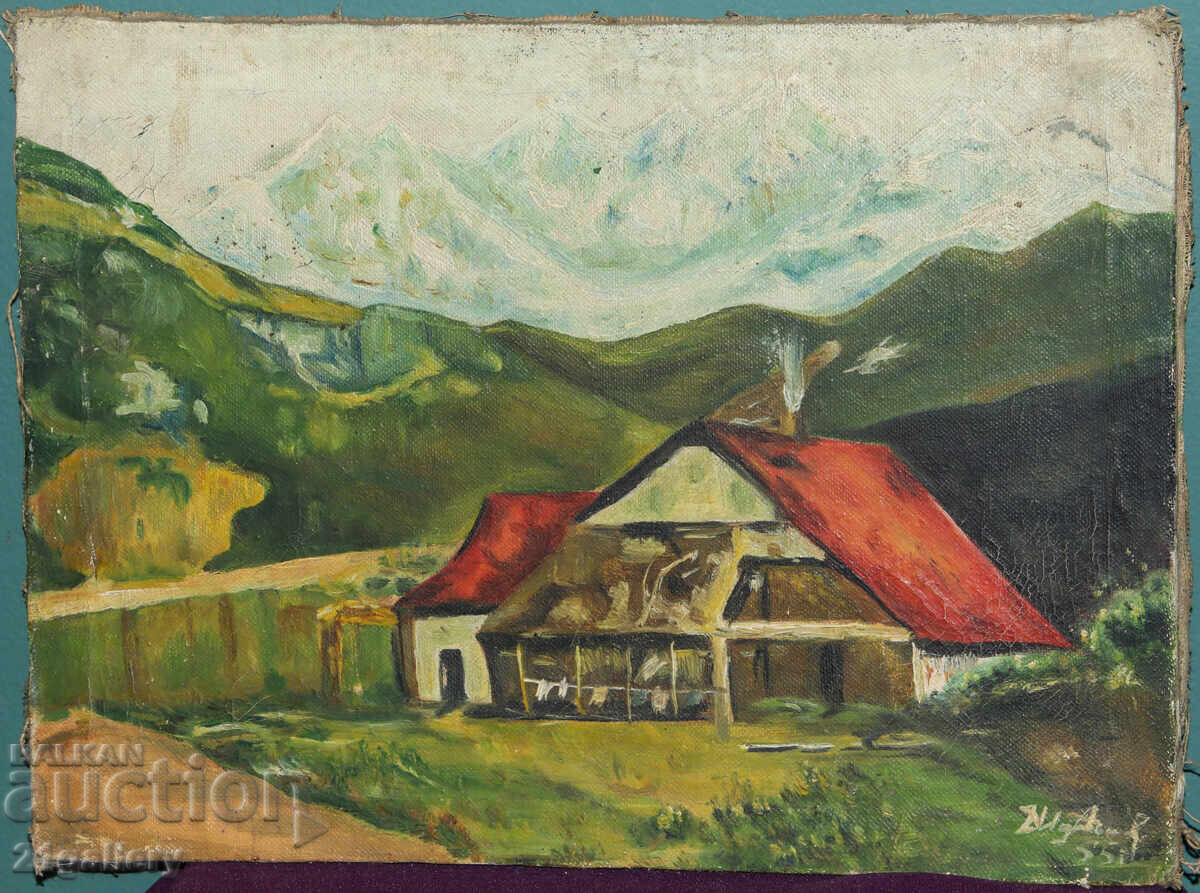 Παλιός ελαιογραφία ορεινού τοπίου 1955 με τιμή € 204.52 | 400.01 BGN