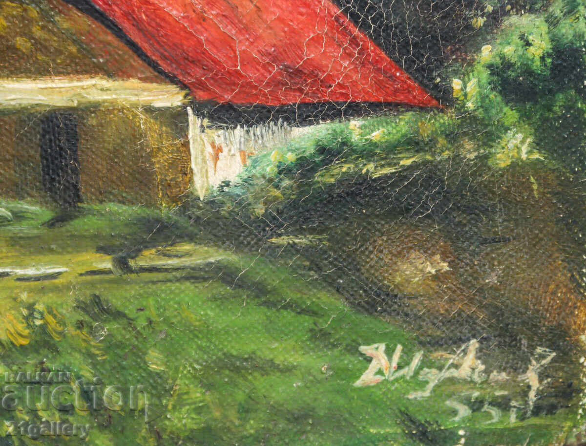 Παλιός ελαιογραφία ορεινού τοπίου 1955 - 5